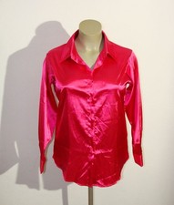 Satin Glanz Bluse in Pink Größe XL Party Bluse Pink glänzend