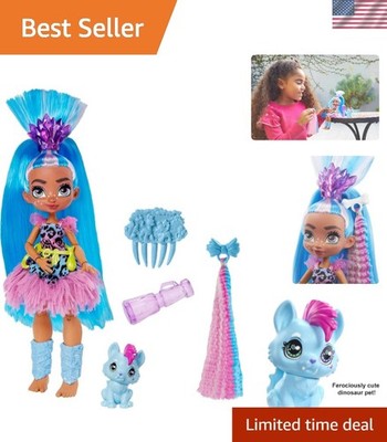 10-Inch Cave Club Tella Poseable Fashion Doll with Dinosaur Friend & Accessories