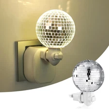 Disco Ball Night Light Plug in Wall LED Lamp Silver Nightlight White 
