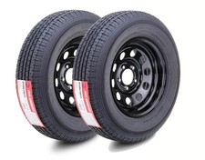2 FREE COUNTRY ST205/75R15 Trailer Tire & Wheel 10-Ply E w/5X4.5" Black Mod Rim