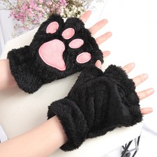 Cat Claw Plush Gloves Thickened Half Finger Warm Winter Cartoon Women Glove