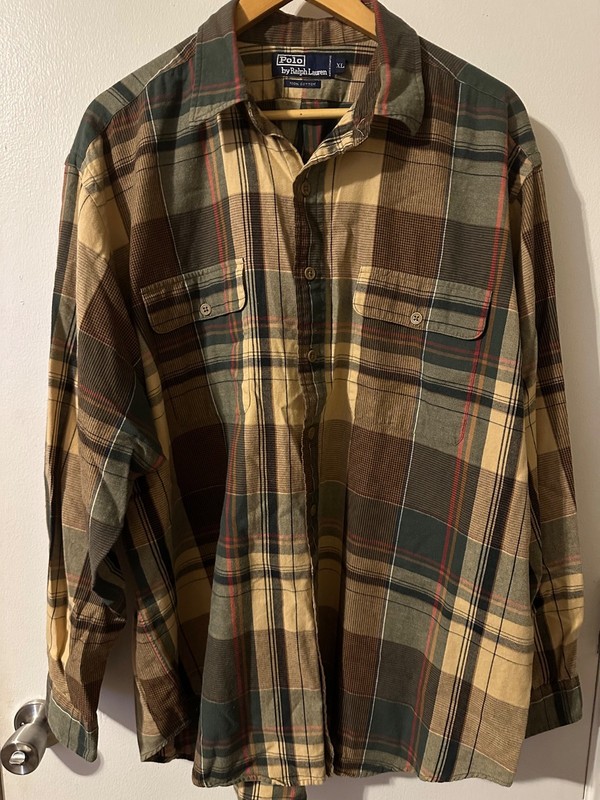 Vintage Polo Ralph Lauren Shirt Mens Extra Large XL Brown Button Up Flap Pockets