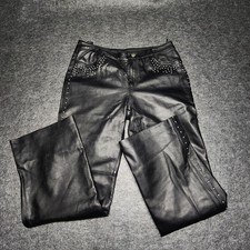 Metrostyle Womens Vintage Leather Riding Motorcycle Biker Chick Pants Studded 12
