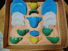 Vintage Akro Agate Company 1940's American Maid Tea Set in Original Box 17 Piece
