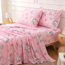 Twin Sheets Set Kids Girls Unicorn Bed Sheets 15-Inch Deep Pocket Fitted Shee...