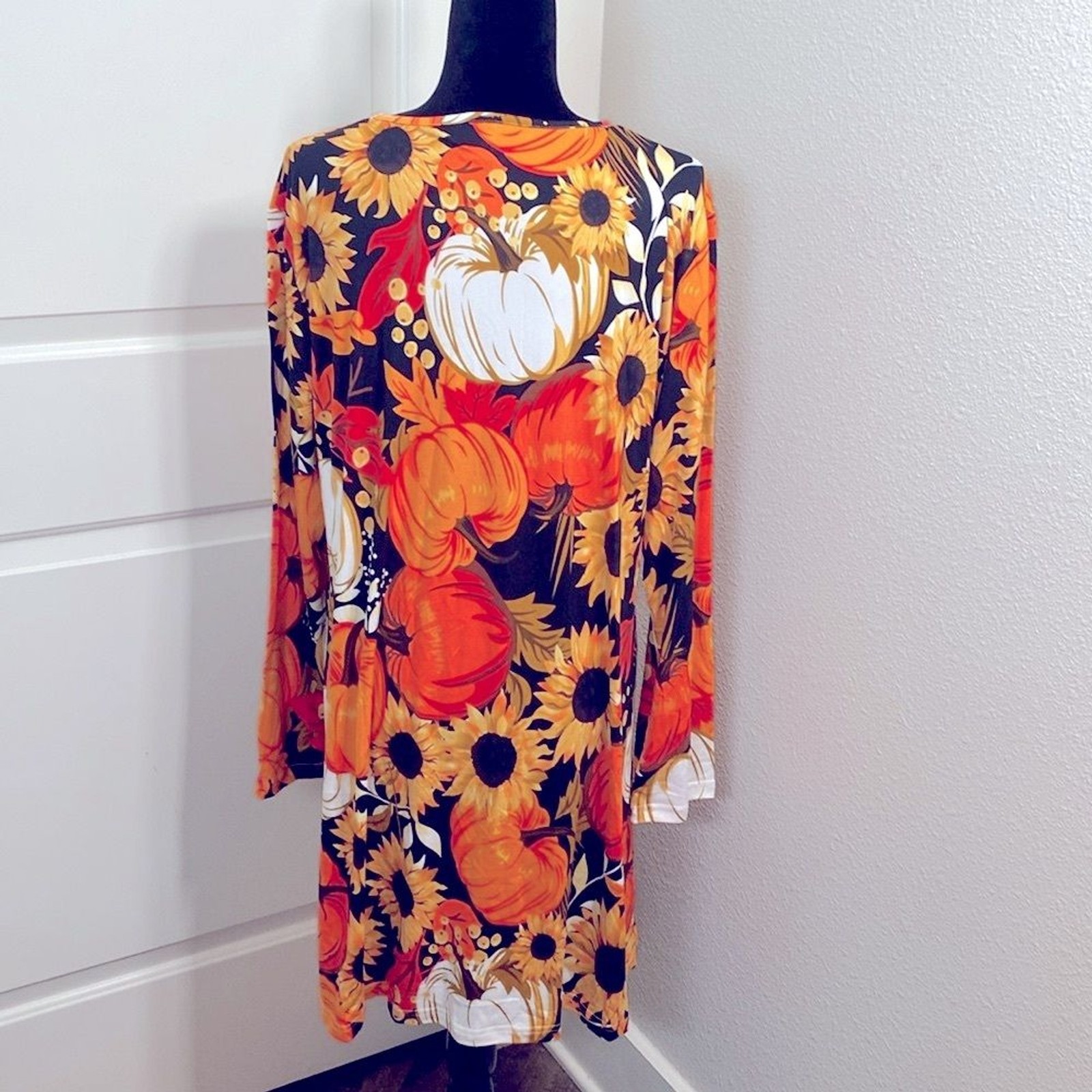 METRO-STYLE Fall Autumn Festival Scoop Neck Long Flare Sleeve Kneecap Dresses,S