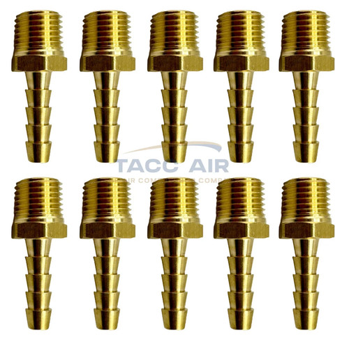 10 Pack 1/4" ID Hose Barb x 1/4" Male NPT Pipe Thread Brass Straight Fitting