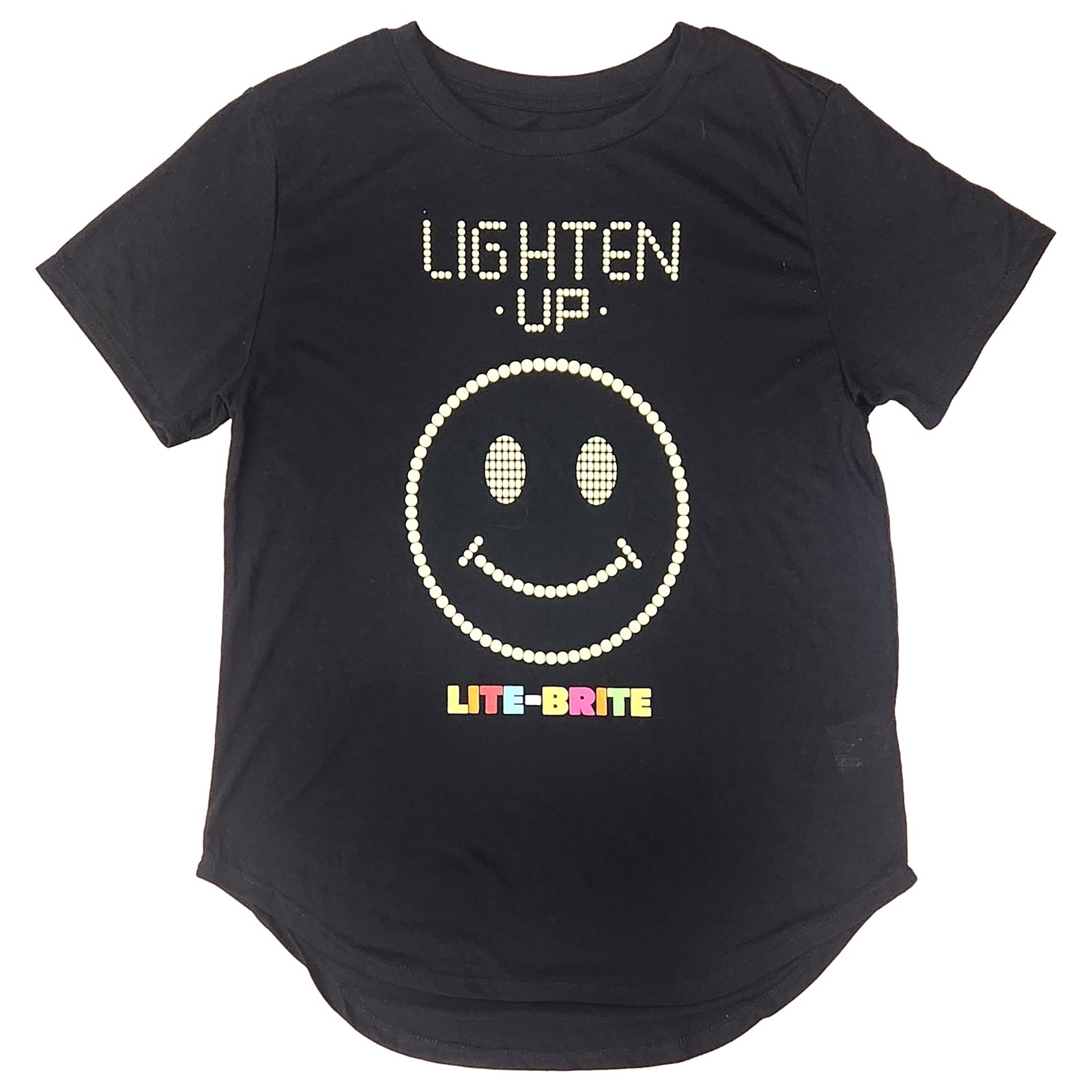 Womens Black Lite-Brite Smile Face Short Sleeve T-Shirt Tee Shirt