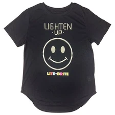 Womens Black Lite-Brite Smile Face Short Sleeve T-Shirt Tee Shirt