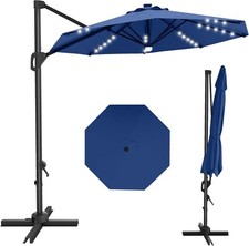 10ft Offset Patio Umbrella Cantilever Hanging Market Umbrella  Base  Light led