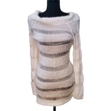 Sexy Vestido Slinky Talla M Blanco Gatito Suave Angora Bandas de Malla Peek-a-Boo