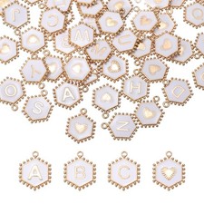 52 Pcs Letter Initial Charm A-Z Hexagon Letter Charm White 
