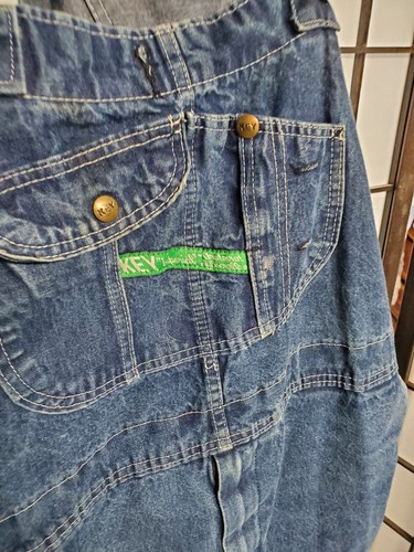 KEY Imperial Bib Blue Soft Denim Overalls 48 x 32 Vtg 90s Farmer Carpenter Work - Picture 2 of 9
