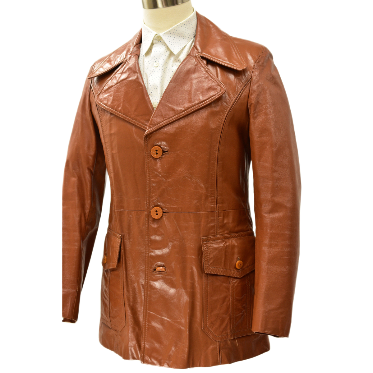 70s Vintage Tobacco Brown Leather Western Blazer Mens S 40R Disco