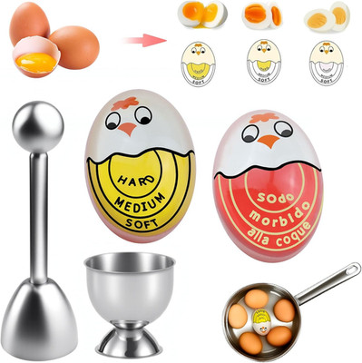 4 Stücke Eieruhr Zum Mitkochen mit Eierschalenöffner und Eierablage Eierfarbe än