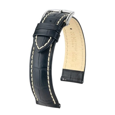 Uhrenarmband in Schwarz, Kalbsleder, dynamisch, Alligator von HIRSCH