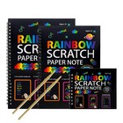 3-Pack DIY Rainbow Scratch Art Books Set - Neon Black Scratch Paper for Kids, Mu