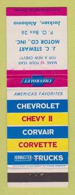 Matchbook Cover - 1963 Chevrolet JC Stewart Jackson AL WEAR