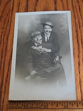 RPPC Photo Men Couple Loving Gay Interest Affectionate Weird Leather Gloves