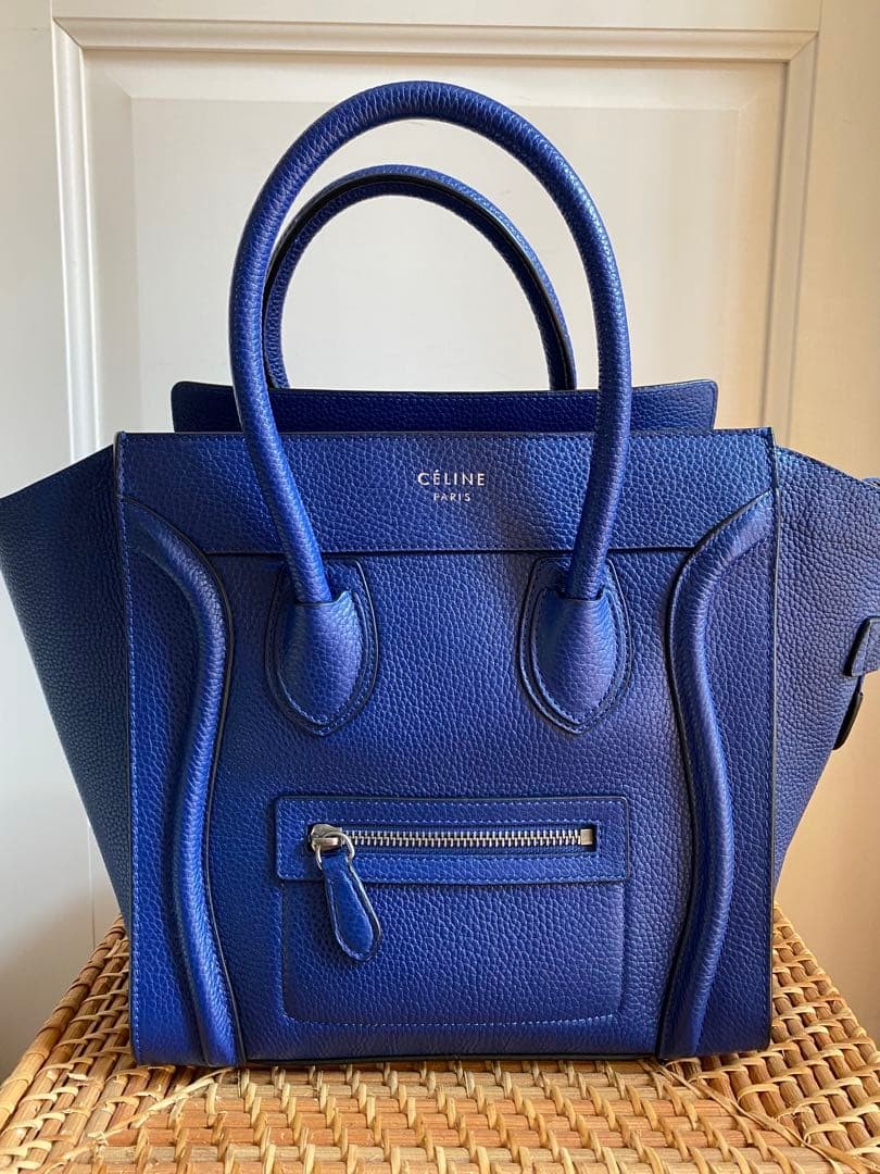 Celine Luggage Micro Shopper Blue Bag Used with Dust Bag & Card