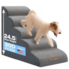 Dog Stairs for High Beds Up to 26", Extra-Tall 24.5" 5-Step Foam Pet Ramp wit...