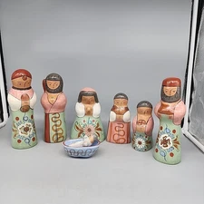 Mexican Tonala Pottery Nativity Hand Made Jesus Kings Religious Figurine Set 8