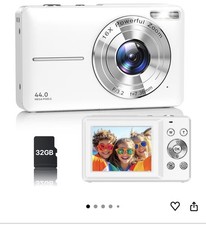 Compact Digital Camera 44MP 16x Zoom White Filter Effects Video Recording
