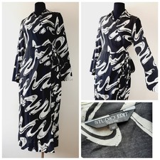 Size 10 Midi True Wrap Dress Black White Long Sleeve Studio Edit Work Smart