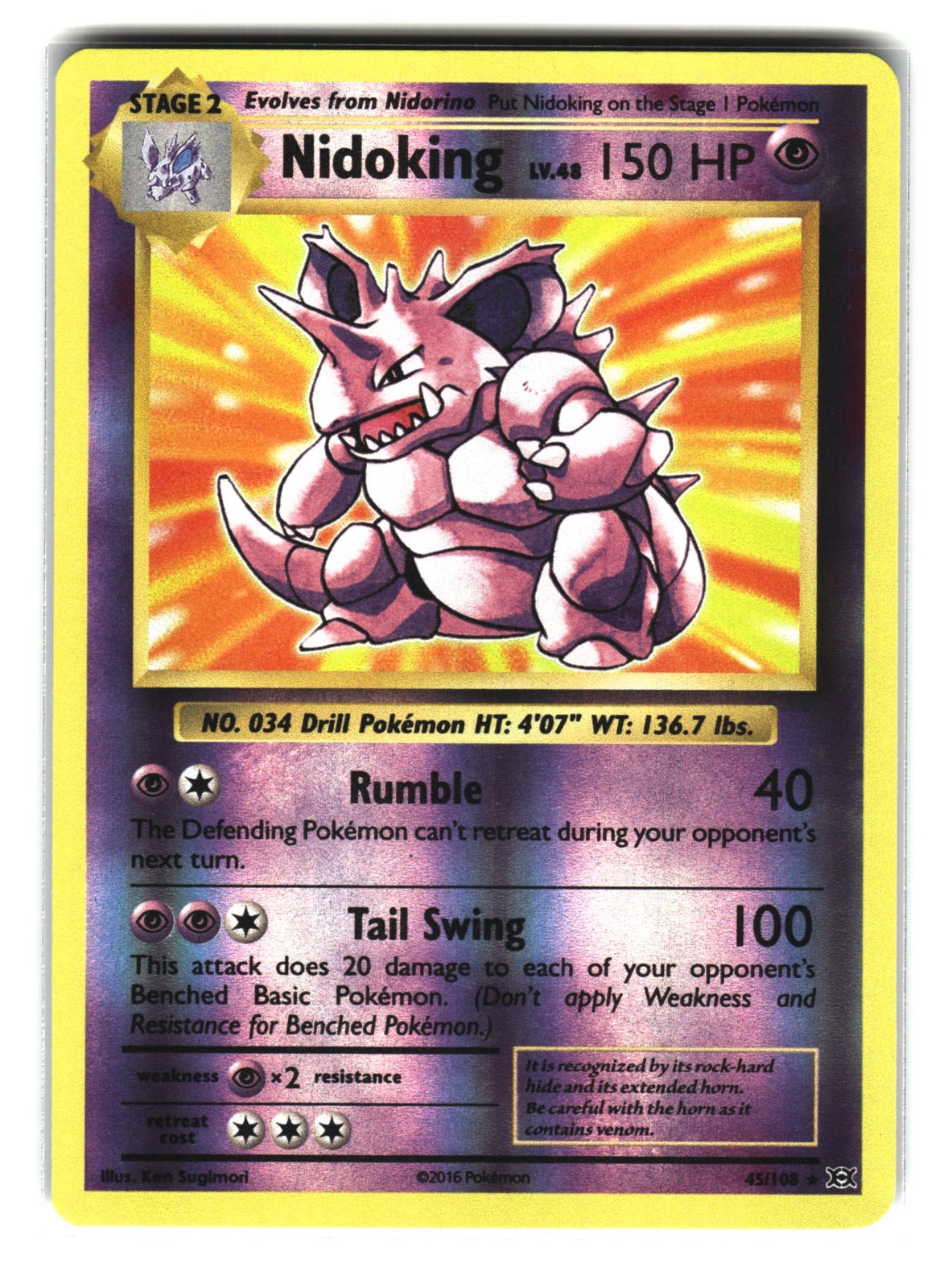 Nidoking 45/108 Reverse Holo Rare XY Evolutions 2016 Pokemon Card