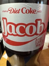 Share A Coke with  Jacob   2025 Personalized Gift Coca Cola Bottle 20oz Diet