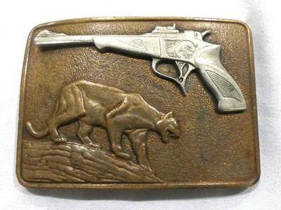 Vintage Thompson/Center Arms Brass Belt Buckle The T/C Contender And Cougar