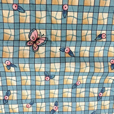 VTG Debbie Mumm The Word Green Pink Checked Floral Butterfly Fabric By Half Yard