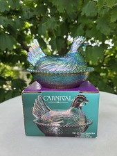 HTF RARE Vintage Indiana Glass Iridescent Hen On Nest W/ Box NIB Nos