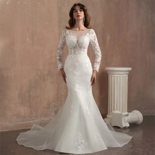 Customized Long Sleeves Mermaid Lace Wedding Dresses for Women Bridal Gowns