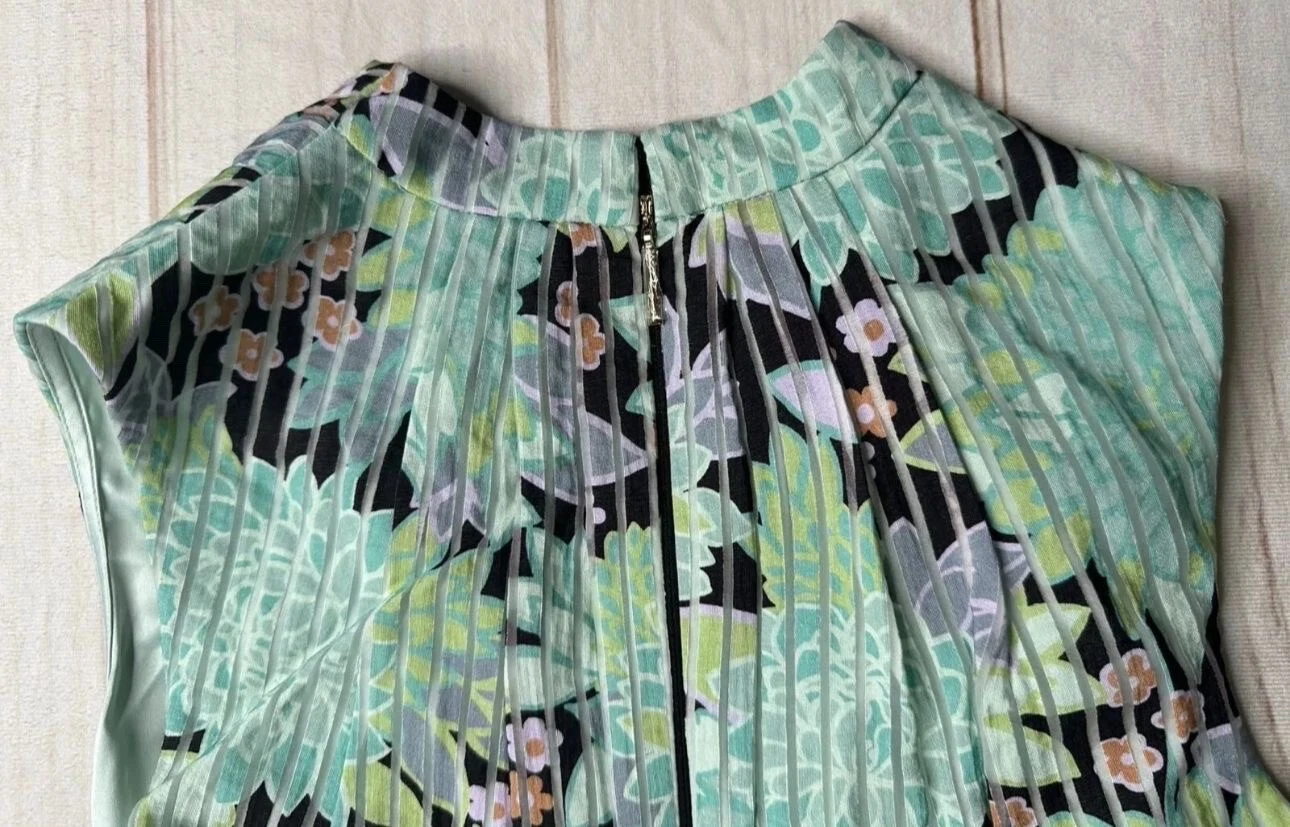 Abito donna Kate Spade verde 4 fiori dalia burnout senza maniche scollo a V con cintura