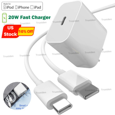 20W USB-C Power Adapter Block PD Fast Charger Cord For iPhone XR 14 13 12 11 Pro