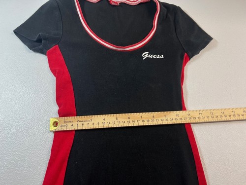 GUESS Dress Womens XS Black Ribbed Midi Short Sleeve Scoop Neck Pullover Stretch - Picture 7 of 8