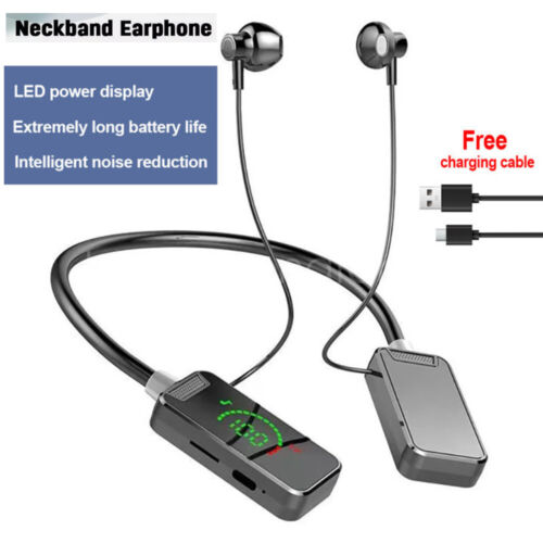 Bluetooth 5.4 Neckband Headset Wireless Earbuds Earphone Headphones with 8GB TF - Picture 2 of 27