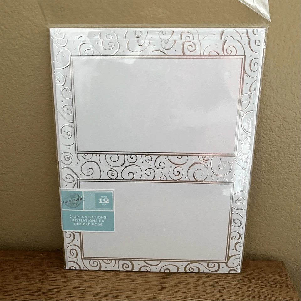 NUEVO CON ETIQUETAS 48 Gartner Studios 2-Up Invitaciones Silver Swirl 5.5" x 8.5" Aniversario Foto 3 de 4