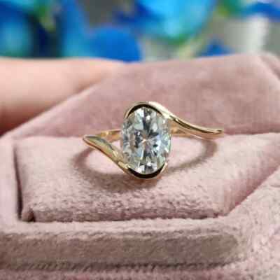 14k Yellow Gold Women's Bypass Engagement 3.00ct Oval Cut Lab Grown/CVD Diamond