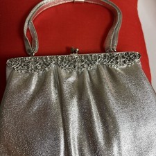 Vintage new After Five Silver Lame Evening Cocktail Purse Bow Handle Coin pouch