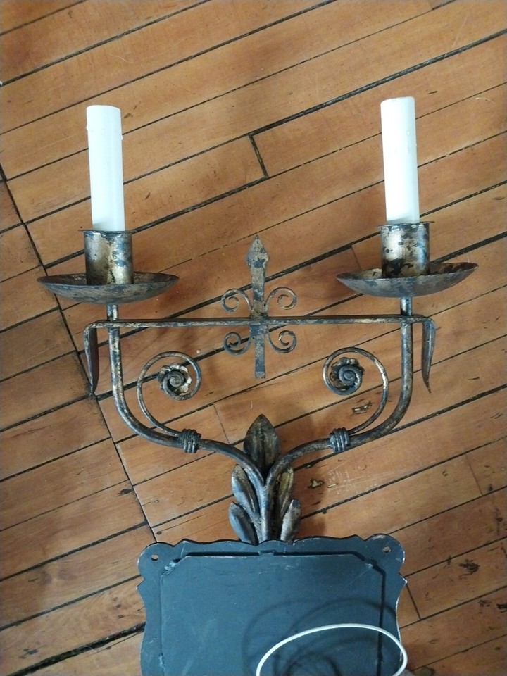 Iron Wall Sconces Pair Heavy Iron Man Cave Den Medieval Bar game Room