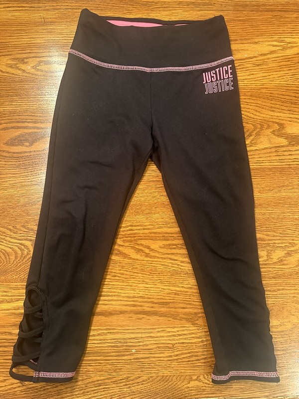 JUSTICE Girls Youth Pink Black Capri Leggings - Size 8 Dance Activewear Gym