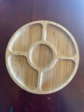 Bamboo Round Divided Serving Tray Platter - Snacks, Fruit, Cheese - E