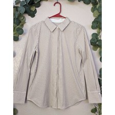 Beige/White Striped Long Sleeve Dress Shirt