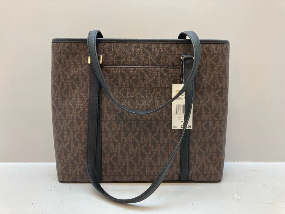 Bolso de Mano Michael Kors-Sady Logo TZ Cuero Guijarro Saffiano Negro Y Marrón Nuevo con Etiquetas Foto 2 de 4