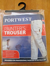 Portwest White Painters Trousers Decorator's Multi Pocket 100 Cotton size XL