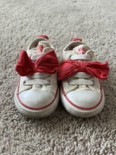 Converse All Star Toddler Size 5 White/Pink Bow Canvas Slip On Sneakers Shoes