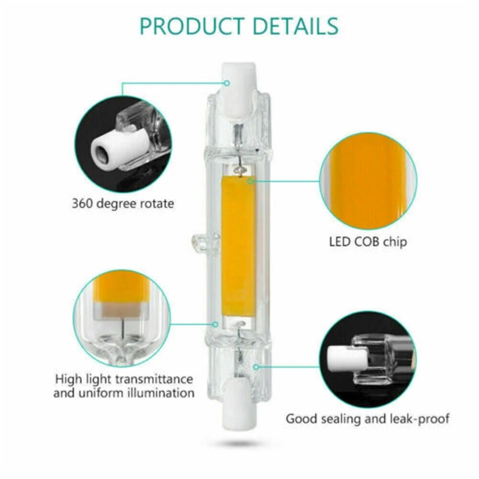 LED Flood Light Bulb R7S 118mm 12W Dimmable Replace Halogen Tube Lamps AC110V EM - Image 3 of 4