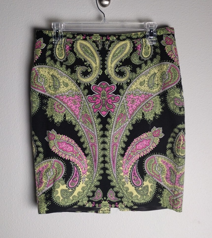 INC International Concepts Vibrant Lime Green Pink Black Paisley